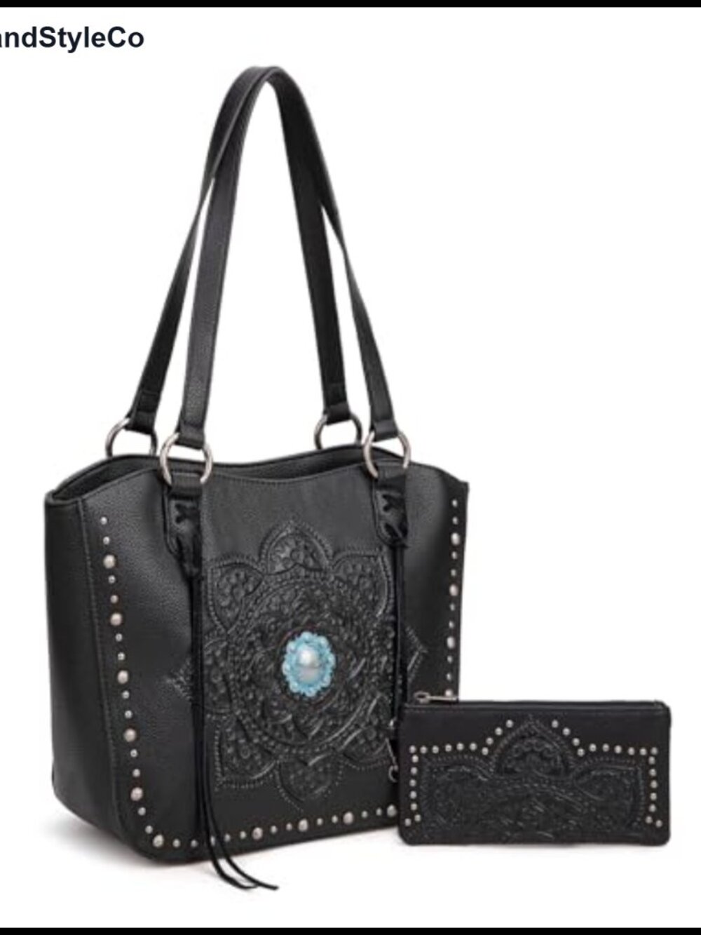 Western Style Tote Bag with Wallet Set Studded Shoulder Handbag